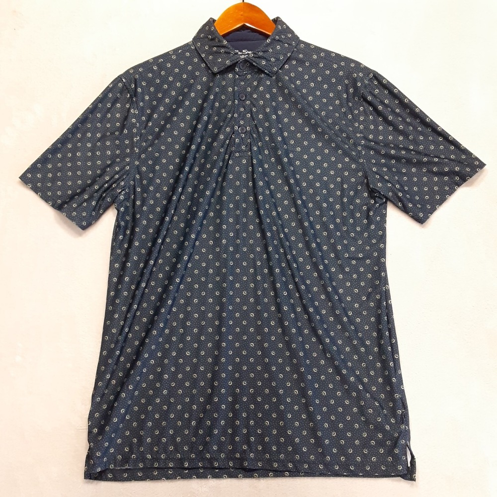 Ben Sherman Sport Mens Performance Polo Shirt S Navy Round Geometric Print